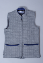 Load image into Gallery viewer, Waffle Knit Nehru Gilet - Light Grey with Navy trims (Limited Edition)
