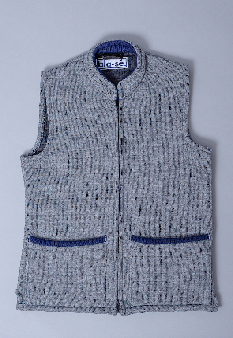 Waffle Knit Nehru Gilet - Light Grey with Navy trims (Limited Edition)