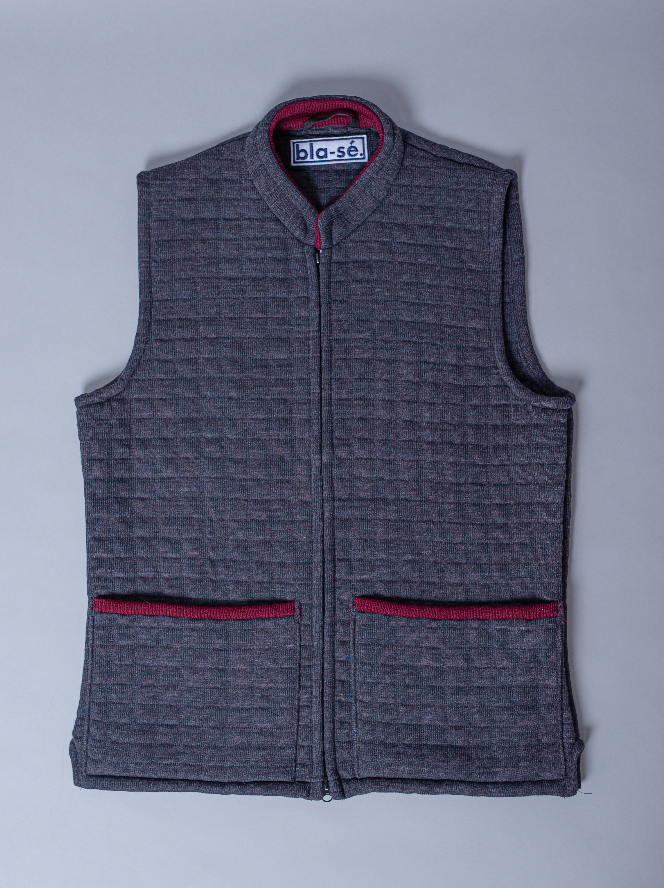 Waffle Knit Nehru Gilet - Anthracite with Burgundy Trims (Limited edition)
