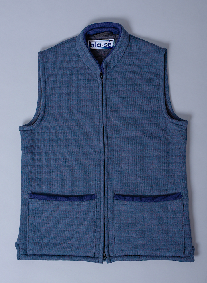 Waffle Knit Nehru Gilet - Slate with Navy Trims (Limited Edition)