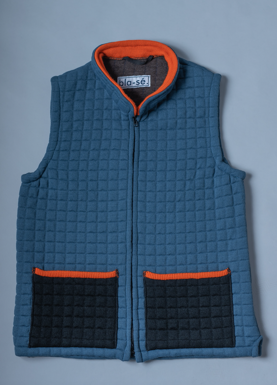 Waffle Knit Nehru Gilet -  Slate with Orange/Black Trims (Limited Edition)