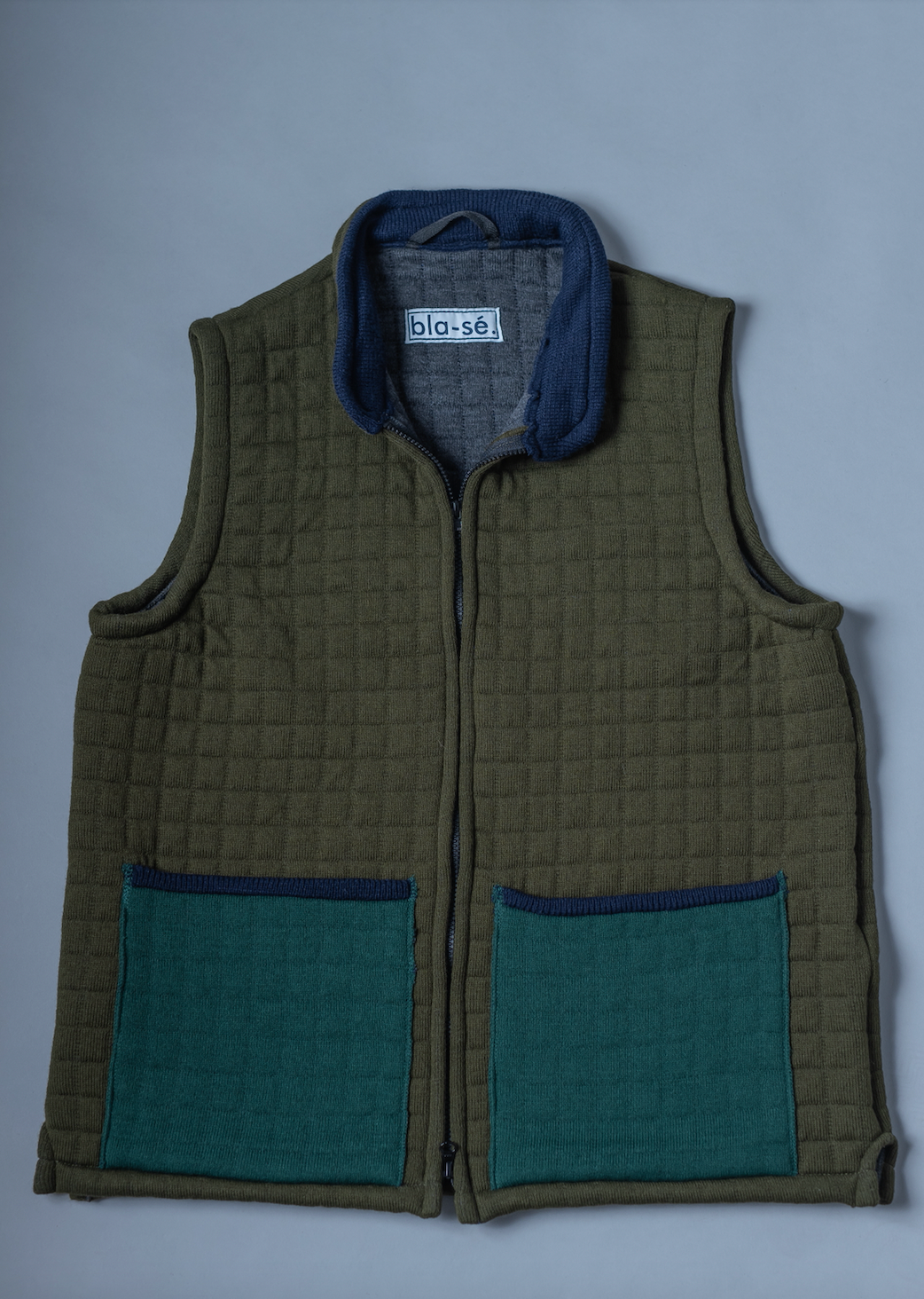 Waffle Knit Nehru Gilet -  Moss with Navy/Racing Green Trims (Limited Edition)