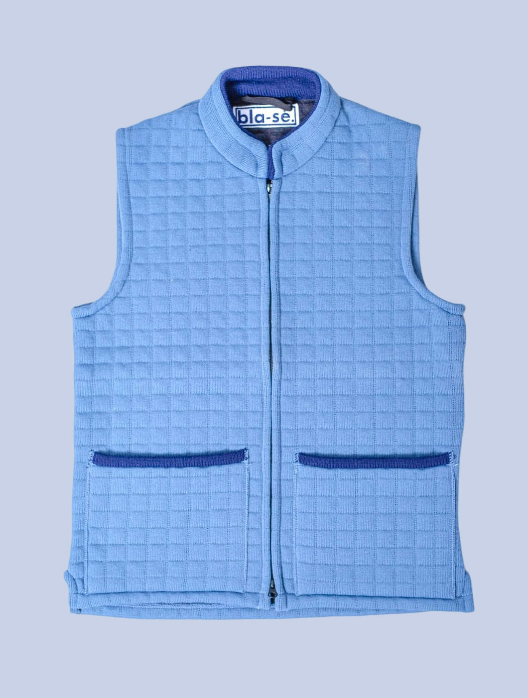 Waffle Knit Nehru Gilet - Cambridge Blue with Navy Blue trims (Limited Edition)