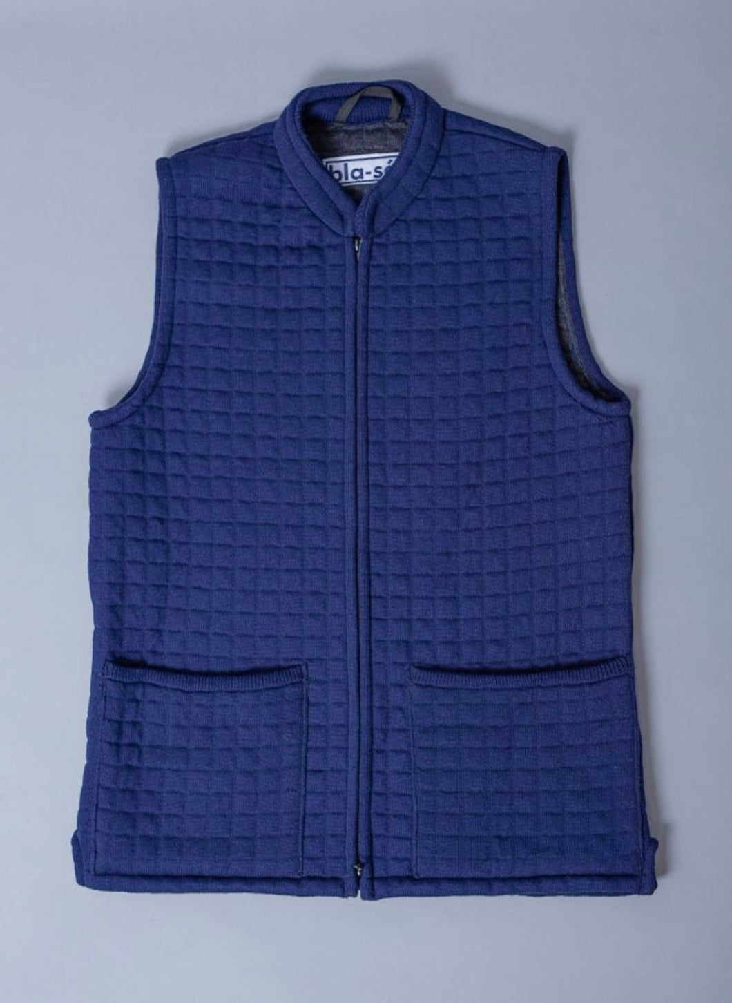 Waffle Knit Nehru Gilet - Navy Blue