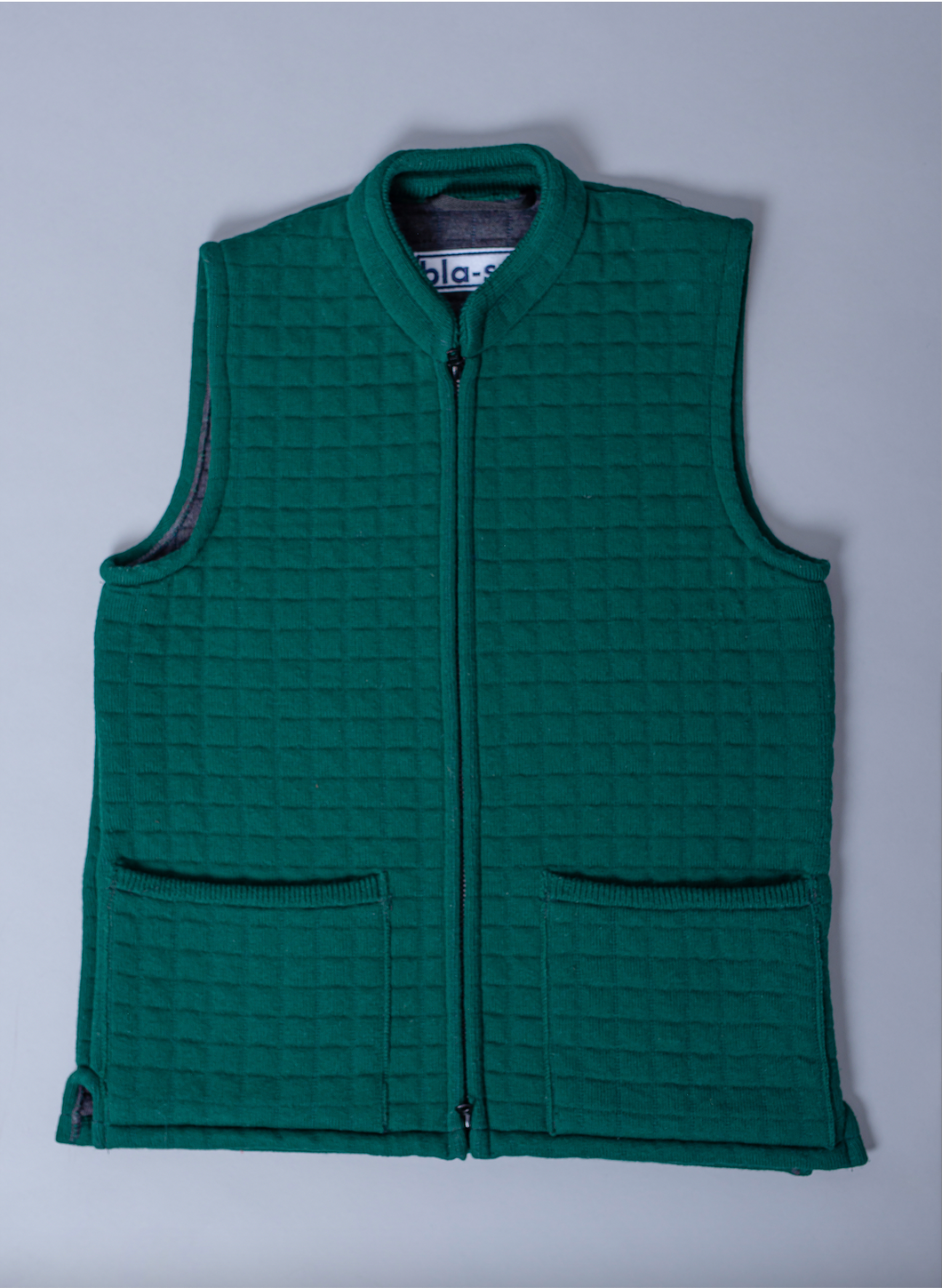 Waffle Knit Nehru Gilet - Racing Green